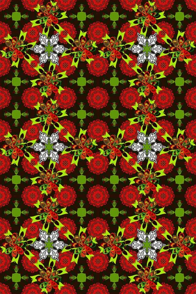 Kusursuz dekoratif arka plan, çiçek mandala. Raster illüstrasyonu. Çiçek. Kırmızı ve gri renklerde.