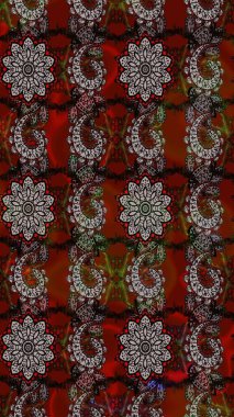 Düz Çiçek Elementleri Tasarım Raster illüstrasyonu. Çiçekli çiçek deseni, suluboya. Kırmızı ve kahverengi renkte çiçekler. Renkli Bahar Teması çizim şablonu.