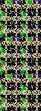 Raster illüstrasyonundaki çiçek desenli çizim. Düz Çiçek Elementleri Tasarımı. Siyah renkli çiçekler. Renkli Bahar Teması çizim şablonu.