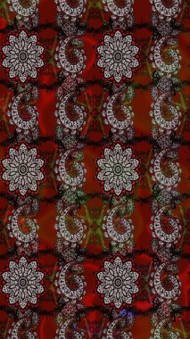 Düz Çiçek Elementleri Tasarım Raster illüstrasyonu. Çiçekli çiçek deseni, suluboya. Kırmızı ve kahverengi renkte çiçekler. Renkli Bahar Teması çizim şablonu.