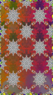 Renkli Bahar Temalı Kusursuz Arkaplan. Çiçeksiz desenli arka plan. Düz Çiçek Elementleri Tasarım Raster illüstrasyonu. Kahverengi renkte çiçekler.