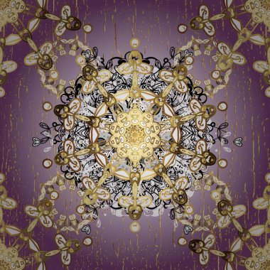 Klasik klasik klasik arka plan. Geleneksel oryantasyon süsü. Kahverengi ve beyaz renklerde altın elementlerle kusursuz desen. Kusursuz klasik raster altın desenli.