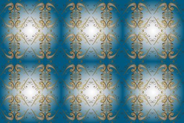 Şam, tasarım için kusursuz desen. Mavi, beyaz ve siyah renklerde, altın elementli, pürüzsüz desen.