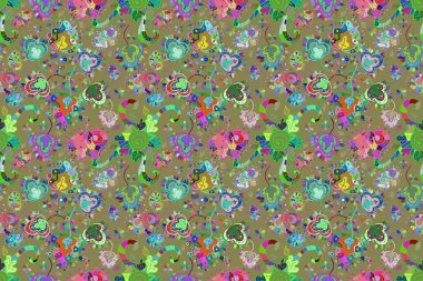 Kusursuz bir arka plan modeli. Suluboya, elle çizilmiş. Vadinin çiçekleri yeşil ve nötr renklerde. - Stok.