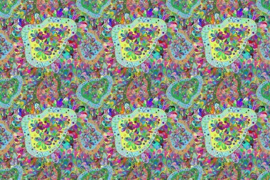 Renkli Bahar Temalı Kusursuz Arkaplan. Düz Çiçek Elementleri Tasarımı. Süslü kumaş deseninde kusursuz çiçek deseni.