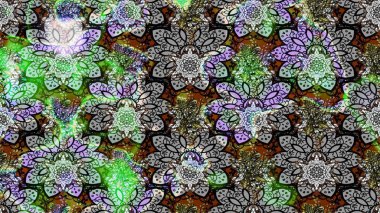 Renkli süs kenarı. Raster illüstrasyonu. Çizim kalıbı. Çiçek duvar kağıdı. Hint süsü. Gri renklerde.