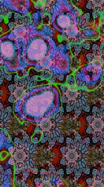 Raster illüstrasyonu. Robot resim stilinde nötr ve mavi renklerde. Şirin karalamalı çiçek desenli çizim. El yapımı çiçek ve bitki koleksiyonu. Raster illüstrasyonu.