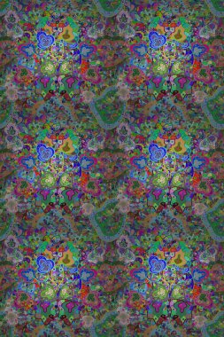 Çiçekli, suluboya desenli kusursuz çiçek deseni. Mavi ve yeşil renkli çiçekler. Renkli Bahar Temalı Kusursuz Arkaplan. Raster illüstrasyonu. Düz Çiçek Elementleri Tasarımı.