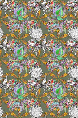 Çiçekli karalama şeklinde bir desen. Yumuşak, bahar çiçekli arka plan. Gri ve yeşil renkte çiçekler.