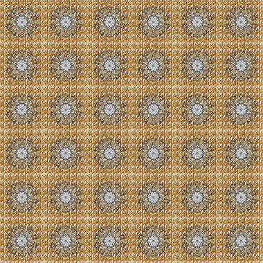 Golden elements in oriental style arabesques. Raster golden seamless pattern. Seamless golden textured curls. Seamless pattern on brown and white colors.