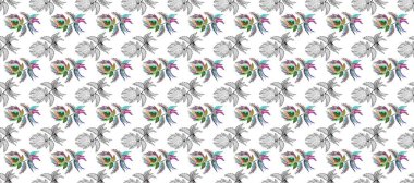 Beyaz, gri ve kırmızı renklerde parlak çiçekli halı deseni.