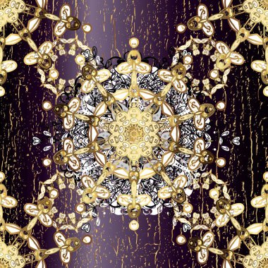 Paisleys zarif çiçek desenli arkaplan duvar kâğıdı illüstrasyonuyla klasik stil güzel 3D çizgili sanat eseri altın ve siyah ve kahverengi desenli çiçek yaprakları ve süslemeleri.