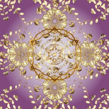 2019 Noel 'i, kar tanesi, yeni yıl. Tarafsız ve mor renklerde, altın elementlerle klasik, pürüzsüz desen..