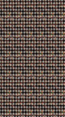 Çok renkli ve gri zarif küçük çiçekler ve siyah ve gri renkli komik böcekler, raster desen, illüstrasyon.