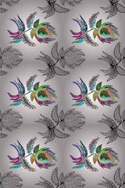 Hediye ambalaj kağıdı, tebrik kartları, posterler ve pankart tasarımı. Raster düz çiçekleri pürüzsüz desen. Çiçekler beyaz, kırmızı ve gri renklerde.