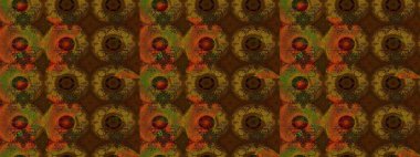 Renkli Bahar Teması eskiz kalıbı. Sevimli çiçek raster deseni. Kahverengi ve gri renkli çiçekler. Düz Çiçek Elementleri Tasarımı.