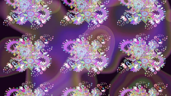 Raster düz çiçek çizim deseni. Mor ve mor renkli çiçekler. Tasarım hediye paketi, tebrik kartları, posterler ve afiş tasarımı.