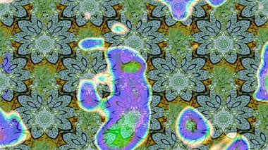 Şirin çiçek elementleri. Robot resim. Raster illüstrasyonu. Yeşil ve mavi renkte çiçekler.