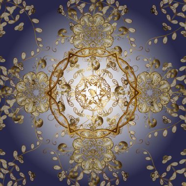 Menekşe üzerinde altın desen ve altın elementlerle nötr renkler. Kusursuz klasik altın desen. Raster geleneksel oryantasyon süsü.