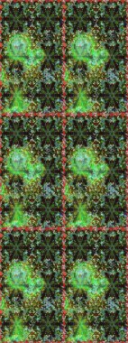 Süslü raster dekorasyonu. Barok tarzında duvar kağıdı tasarımı için kusursuz damaske deseni arkaplanı. Yeşil ve gri renklerde altın desenli altın elementler.