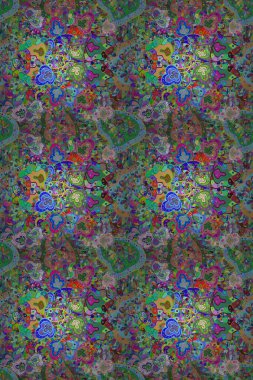 Mavi ve yeşil renkli çiçekler. Renkli Bahar Temalı Kusursuz Arkaplan. Raster illüstrasyonu. Düz Çiçek Elementleri Tasarımı. Çiçekli, suluboya desenli kusursuz çiçek deseni.