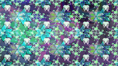 Yumuşak, mavi renkte bahar çiçekleri. Patlayan çiçekler soyut olarak yerleştirilmiş. Raster illüstrasyonu. Raster deseni.