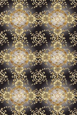 El yapımı dekoratif çerçeve, albüm kapağı, tebrik kartı, klasik Art deco tarzı. Altın karalama fantezi yapraklarından Raster soyut çiçek çelengi ve gri ve kahverengi renkte çiçek.