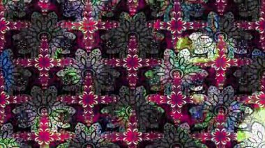 Renkli unsurlarla hareketli arka plan görüntüleri. Çiçekler. Eski model. Bayrak tarzı. Video kaydı. Şablon. Döngü. Kusursuz..