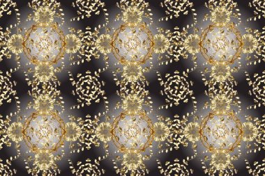 El yapımı dekoratif çerçeve, albüm kapağı, tebrik kartı, klasik Art deco tarzı. Altın karalama fantezi yapraklarından Raster soyut çiçek çelengi ve gri ve kahverengi renkte çiçek.