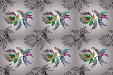 Raster düz çiçekleri pürüzsüz desen. Beyaz, kırmızı ve gri renkte çiçekler. Tasarım hediye paketi, tebrik kartları, posterler ve afiş tasarımı.