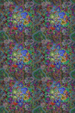 Renkli Bahar Temalı Kusursuz Arkaplan. Raster illüstrasyonu. Çiçekli, suluboya desenli kusursuz çiçek deseni. Düz Çiçek Elementleri Tasarımı. Mavi ve yeşil renkte çiçekler.