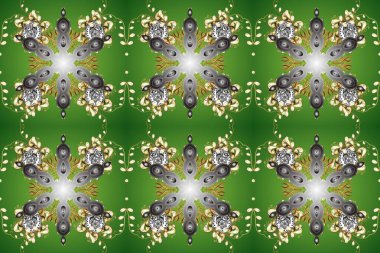 Raster illüstrasyonu. Doğum günü kartı, davetiye ya da afiş için iyidir. Altın yeşile, gri ve nötr renklere. Kusursuz ortaçağ çiçek deseni. Dekoratif simetri arabesk.