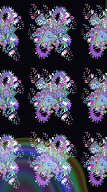 Renkli Bahar Teması eskiz kalıbı. Şirin çiçek elementleri. Düz Çiçek Elementleri Tasarımı. Taslak desenli, modaya uygun kumaş deseni. Raster illüstrasyonu.