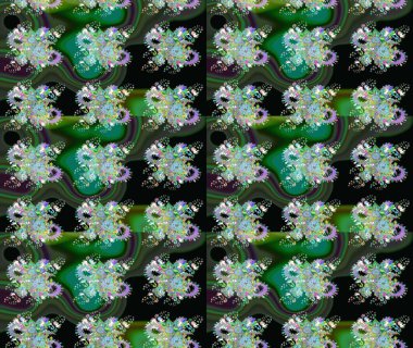 Oldukça eski bir besin torbası deseni, küçük yeşil renkte, çiçekler. Millefleur 'lar. Tekstil, kumaş, kapaklar, duvar kağıtları, baskı, paket, koleksiyon defteri, örgü, dekupaj için çiçek arkaplanı..