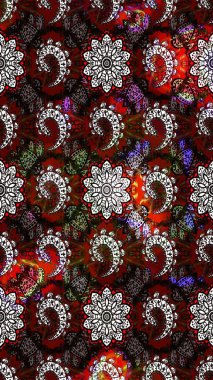 Siyah ve kahverengi renkte güzel çiçekler, suluboya desenli, duvar kağıdı, kart ya da kumaş için fayanslı eskizler. Raster..