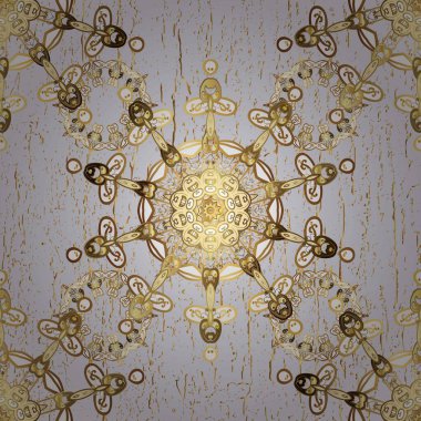 Klasik klasik klasik arka plan. Geleneksel oryantasyon süsü. Kusursuz klasik raster altın desenli. Kahverengi ve beyaz renklerde, altın elementlerle kusursuz desen.