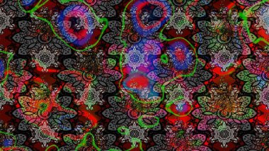 Raster illüstrasyonundaki çiçek desenli çizim. Düz Çiçek Elementleri Tasarımı. Süslü kumaş deseni. Renkli Bahar Teması çizim şablonu.