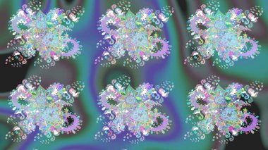 Raster suluboya çiçek deseni, narin çiçekler, yeşil ve mavi çiçekler, tebrik kartı şablonu. Güzel kumaş deseni.