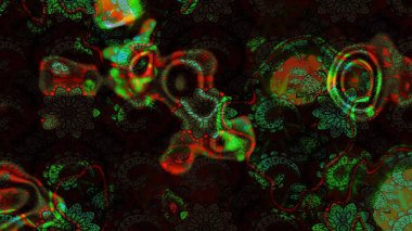 Raster illüstrasyonu. Siyah ve gri renkli çiçekler. Asya tekstil tarzında. Çiçek desenli çizim. Raster illüstrasyonu.