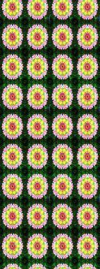 Düz Çiçek Elementleri Tasarımı. Raster illüstrasyonundaki çiçek desenli çizim. Yeşil ve sarı renkli çiçekler. Renkli Bahar Teması çizim şablonu.