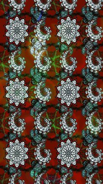 Çiçeksel elementlerle süslenmiş zarif raster dokusu. Küçük çiçekte hoş bir çiçek deseni var. Parlak çiçekli kırmızı ve kahverengi renkler üzerine soyut çizim deseni.