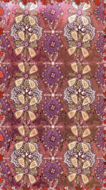 Soyut etnik raster kusursuz desen. Arkaplan dokusu, duvar kağıdı, kahverengi ve pembe renkli çiçek teması. Kabile sanatı boho baskısı, klasik çiçek arkaplanı.