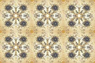 Sembol bayramı, yeni yıl kutlamaları, altın desenler. Gri, bej ve nötr renklerde altın kar taneleri. Noel altın kar tanesi kusursuz desen. Kış kar dokusu duvar kağıdı.