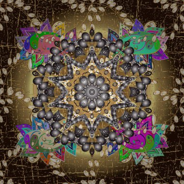 Süslü dantel iz sürücü. Doğu tarzında klasik tasarım öğesi. Hoş renkler üzerine geleneksel Arapça dekor. Çiçekli süslemeli, pürüzsüz bir desen. Duvar kağıdı için altın süslü illüstrasyon.