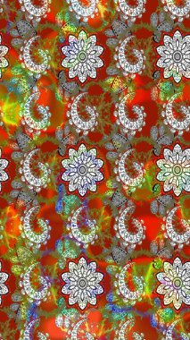 Renkli Yaz Temalı eskiz kalıbı. Düz Çiçek Elementleri Tasarımı. Güzel kumaş deseni. Raster illüstrasyonunda çiçek deseni çizimi.