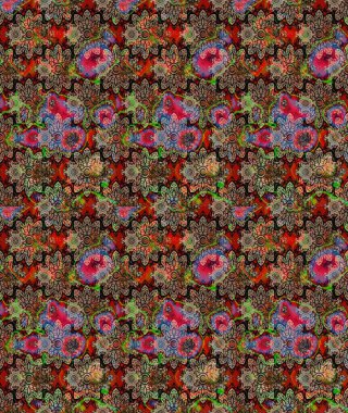 Arkaplan dokusu, duvar kağıdı, kahverengi renkli çiçek teması. Soyut etnik raster çizim kalıbı. Kabile sanatı boho baskısı, klasik çiçek arkaplanı.