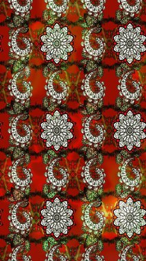 Çiçek tasarımı için inanılmaz bir kolaj cenneti tarzı. Çiçekli zambakların eskiz geçmişi. Parlak çiçekli kolaj çiçekleri kırmızı ve kahverengi.