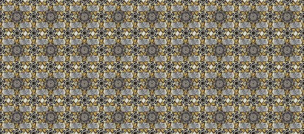Traditional classic golden raster pattern on gray, brown and black colors with golden elements. Seamless oriental ornament in the style of baroque.