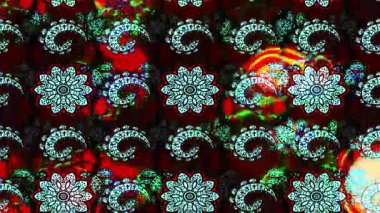 Renkli unsurlarla hareketli arka plan görüntüleri. Çiçekler. Eski model. Bayrak tarzı. Video kaydı. Şablon. Döngü. Kusursuz..