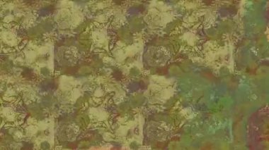 Renkli unsurlarla hareketli arka plan görüntüleri. Çiçekler. Eski model. Bayrak tarzı. Video kaydı. Şablon. Döngü. Kusursuz..